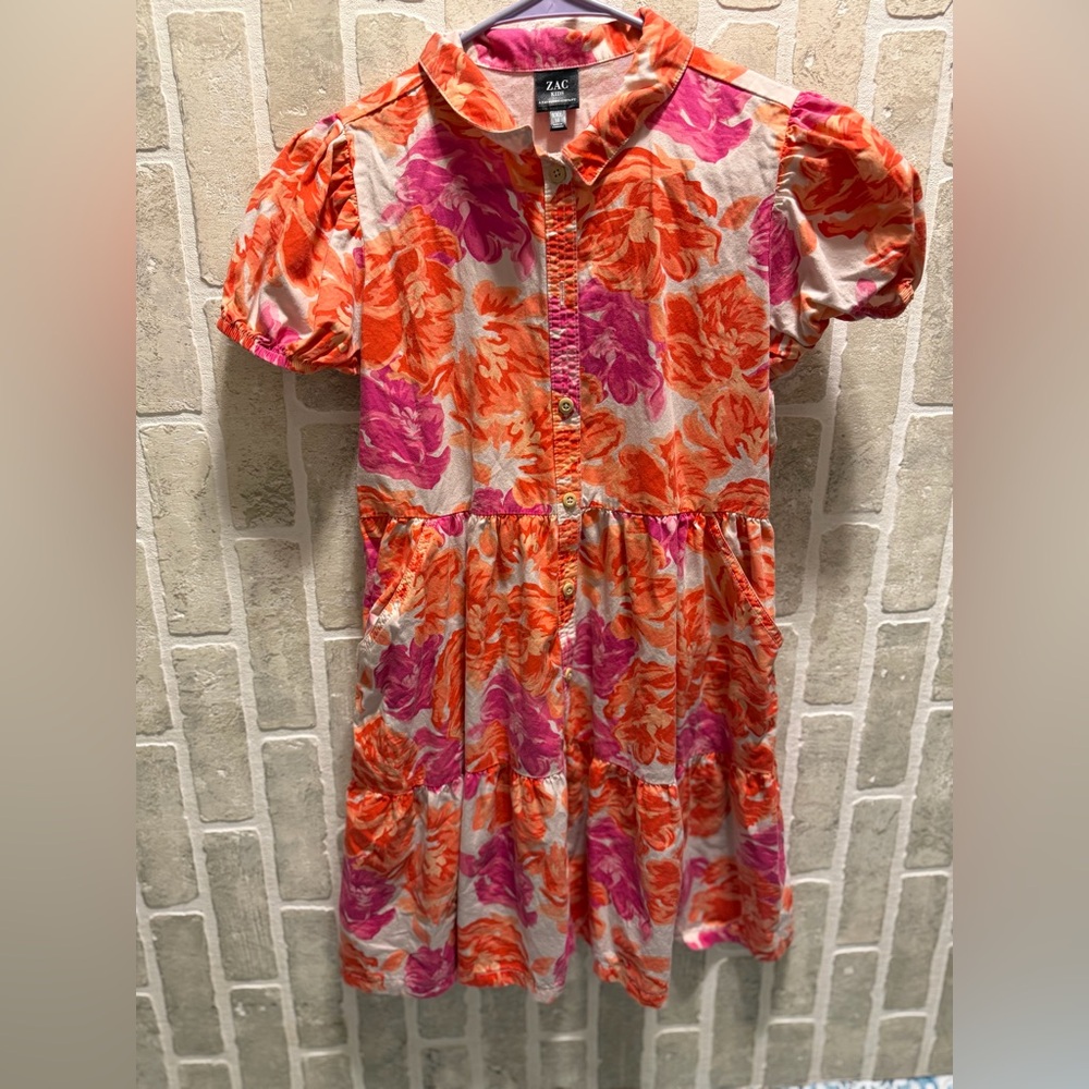 Zac Posen Orange and Pink Floral Kids Dress